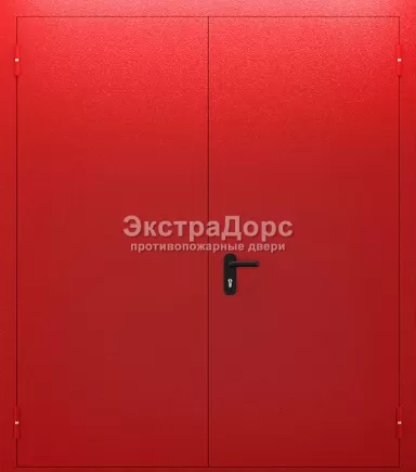 Двухстворчатая противопожарная дверь ДМП-01-60 двупольная металлическая входная красная с огнестойким полотном