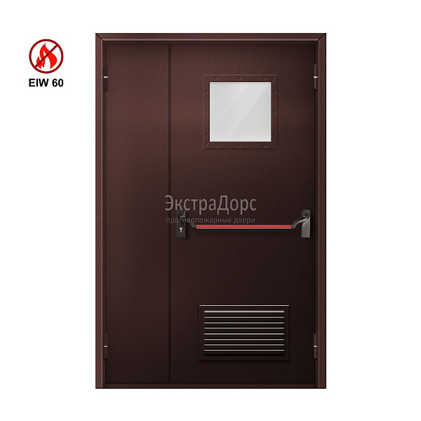 Противопожарная дверь с решёткой EIW 60 ДОП-EIW-60 ДП50 полуторная остекленная с антипаникой в Подольске  купить