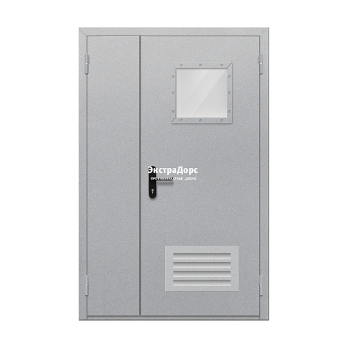 Противопожарная дверь EI 60 ДО-02-EI-60 полуторная остеклённая с решёткой Противопожарная дверь EI 60 ДО-02-EI-60 полуторная остеклённая с решёткой