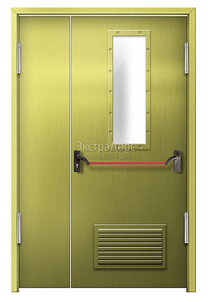 Противопожарная дверь EI 60 дымогазонепроницаемая стальная со стеклом, антипаникой и решеткой в Подольске  купить