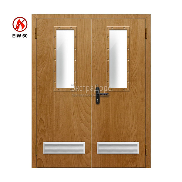 Двухстворчатая огнестойкая дверь с двумя решетками EIW 60 ДПМ-02-EIW-60 ДП75 двупольная остекленная в Подольске  купить