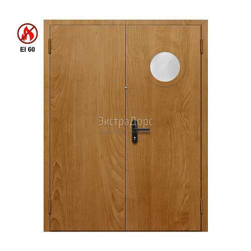 Противопожарная дверь EI 60 ДОП-02-EI60 ДП04 двупольная остекленная с МДФ с круглым окном Противопожарная дверь EI 60 ДОП-02-EI60 ДП04 двупольная остекленная с МДФ с круглым окном