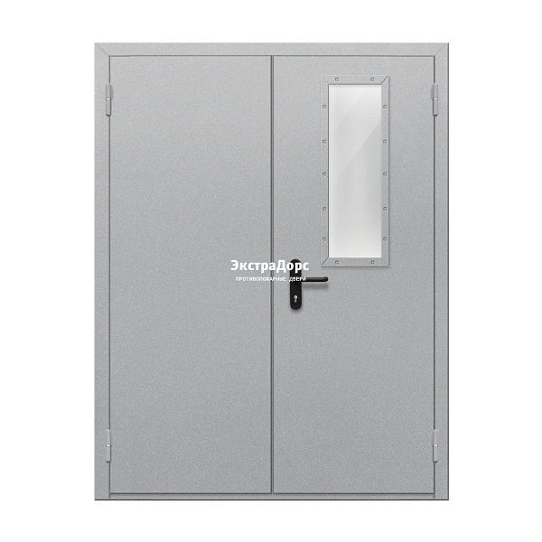 Двупольная огнестойкая дверь EI 60 ДО-02-EI-60 двупольная остеклённая с прямоугольным стеклом в Подольске  купить